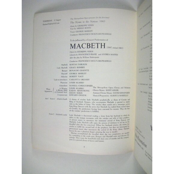 Verdi Festival Show Program Metropolitan Opera Newport 1967 MacBeth Bumbry - Picture 8 of 10